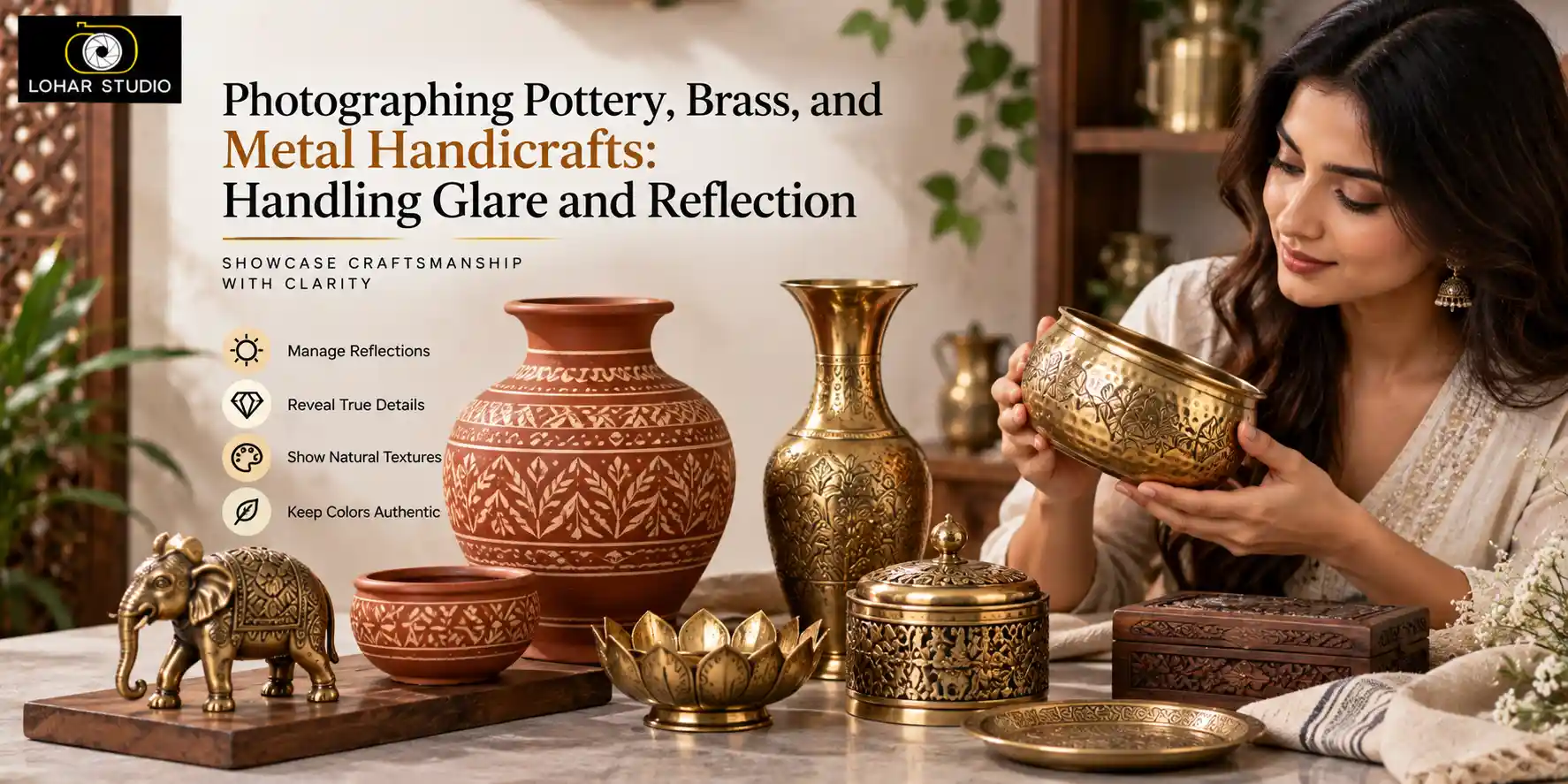 Photographing Pottery, Brass, and Metal Handicrafts: Handling Glare and Reflection