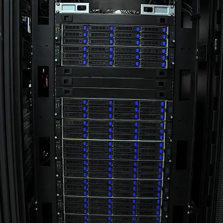 Blade servers with cabling in a data centre - behind-the-scenes industrial photography by Lohar Studio
